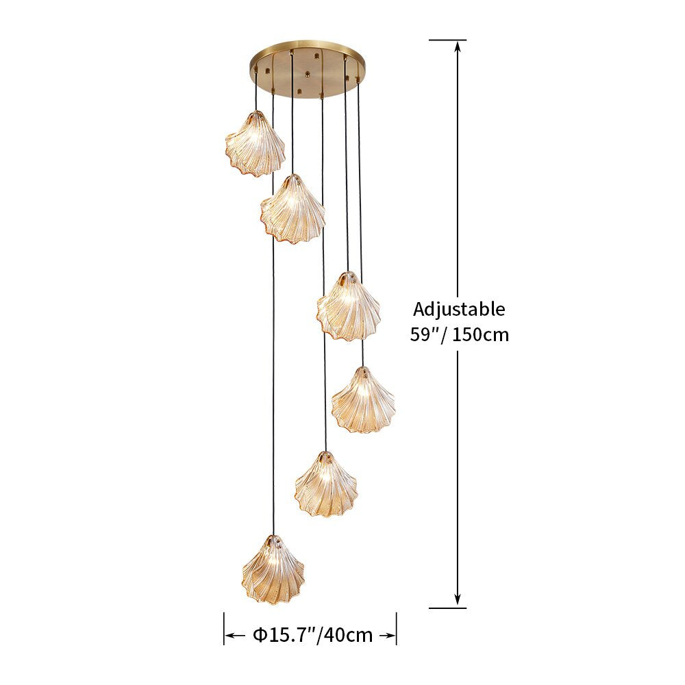 Decorique Home 23008 6-Light Seashell Pendant Chandelier Ocean-Inspired Ceiling Light Fixture for Dining Room, Bathroom, Bedroom, and Living Room