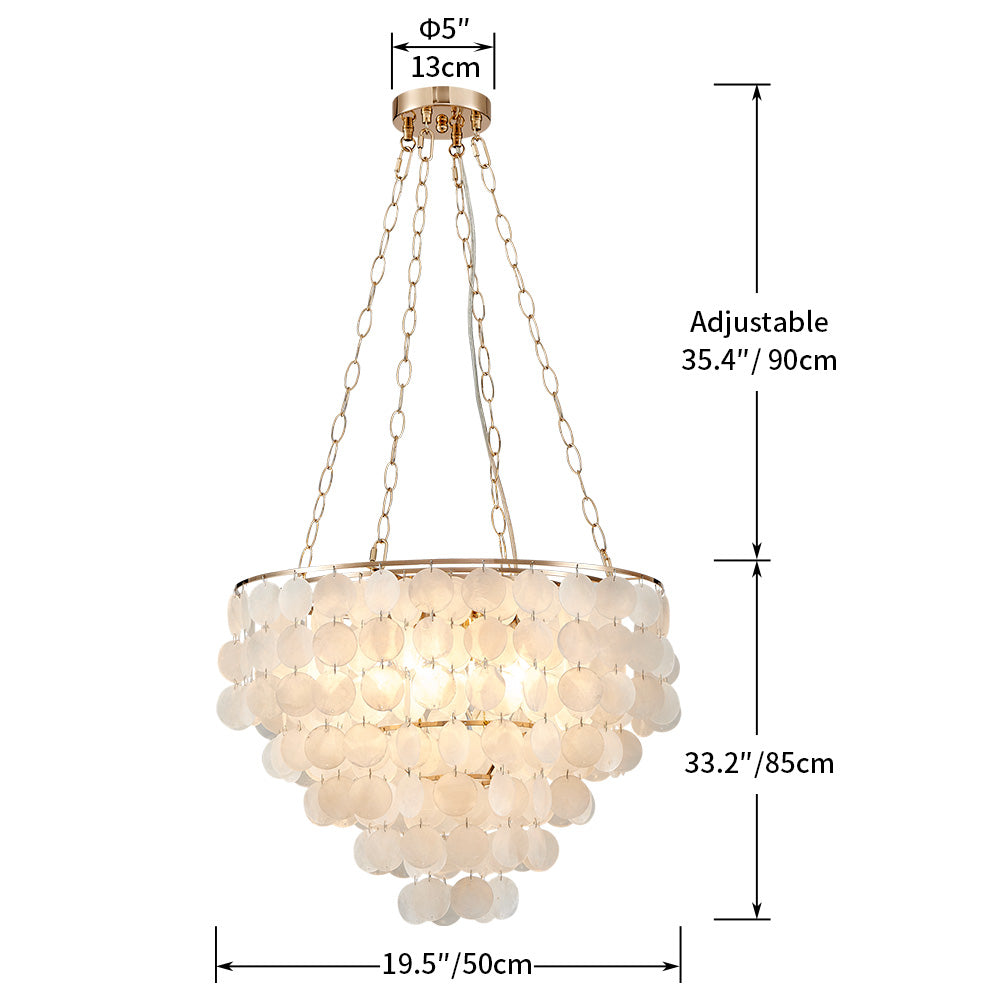 Decorique Home 23003 Shell Capiz Chandelier 4 Lights- Ocean-Inspired Elegance for Dining Room, Bathroom, Bedroom, and Living Room