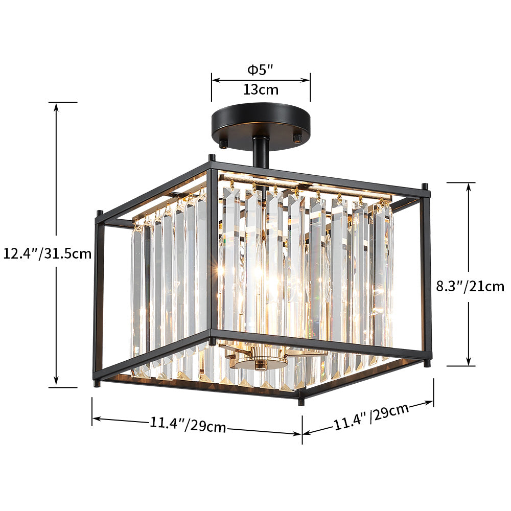 Decorique Home 23009 Crystal Ceiling Light with Black Metal Frame and Sparkling Crystal Elegant Pendant Lighting Fixture for Dining Bathroom Bedroom Living Room