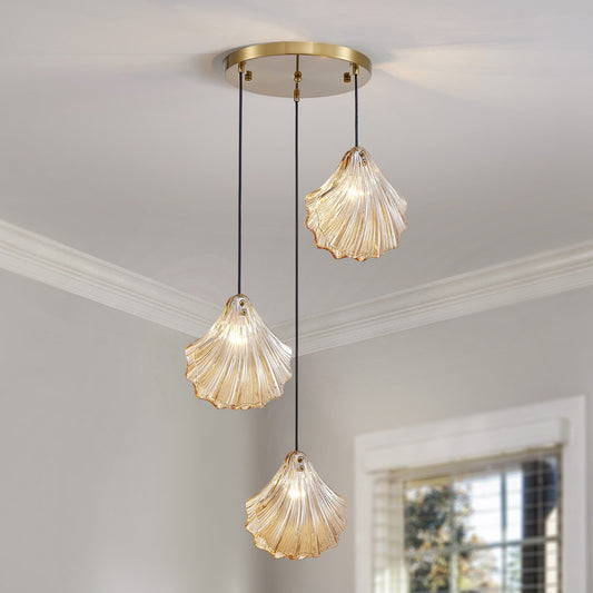 Decorique Home 23007 3-Light Seashell Pendant Chandelier Ocean-Inspired Ceiling Light Fixture for Dining Room, Bathroom, Bedroom, and Living Room