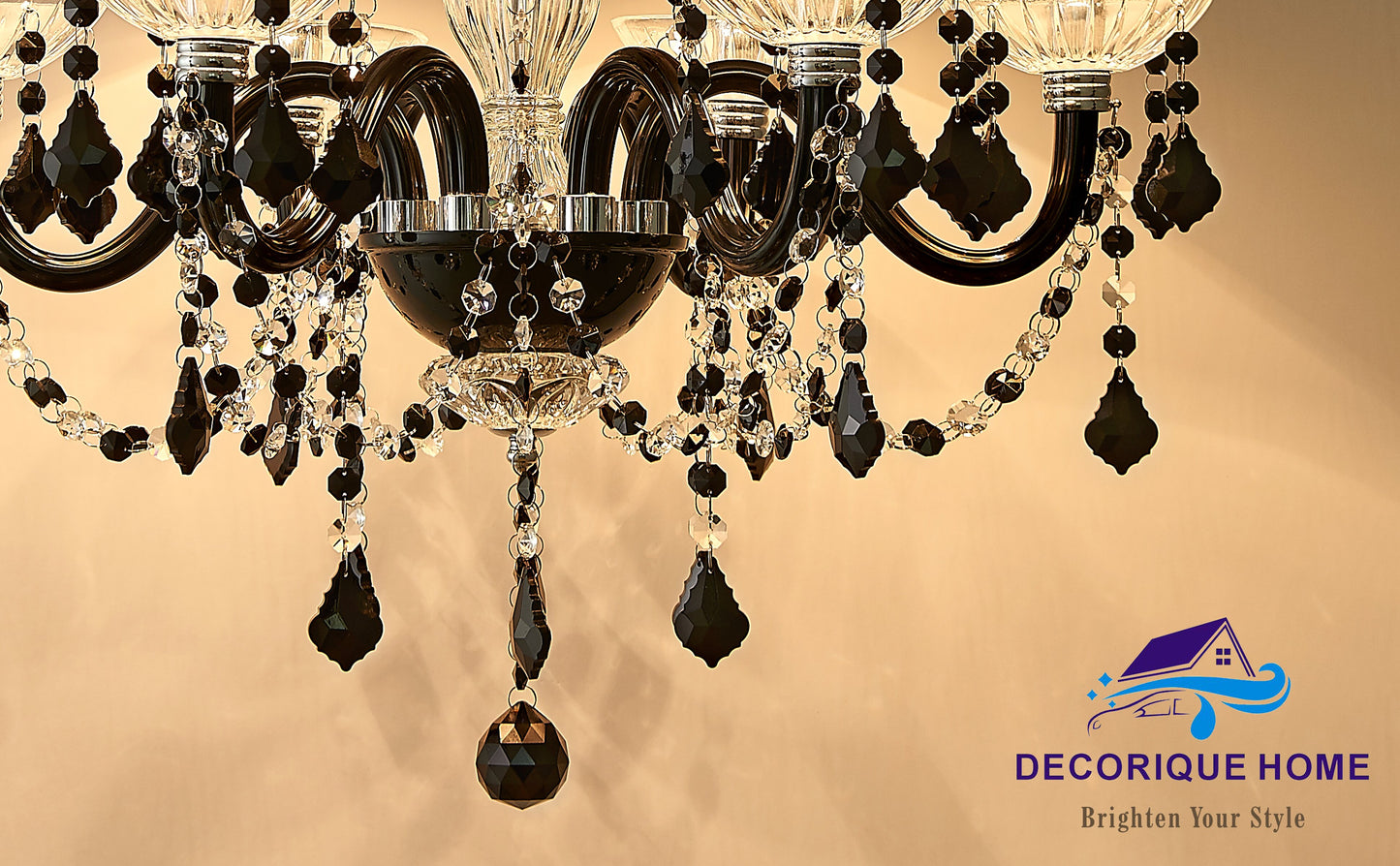 Decorique Home 23013 6 Lights Modern Chandelier K9 Black Crystal Chandelier Lighting,Black Shade Crystal Ceiling Light Fixture Pendant Lamp for Dining Room Bathroom Bedroom Living Room