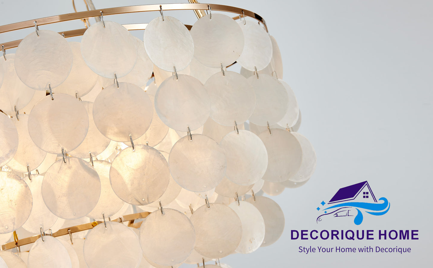 Decorique Home 23003 Shell Capiz Chandelier 4 Lights- Ocean-Inspired Elegance for Dining Room, Bathroom, Bedroom, and Living Room