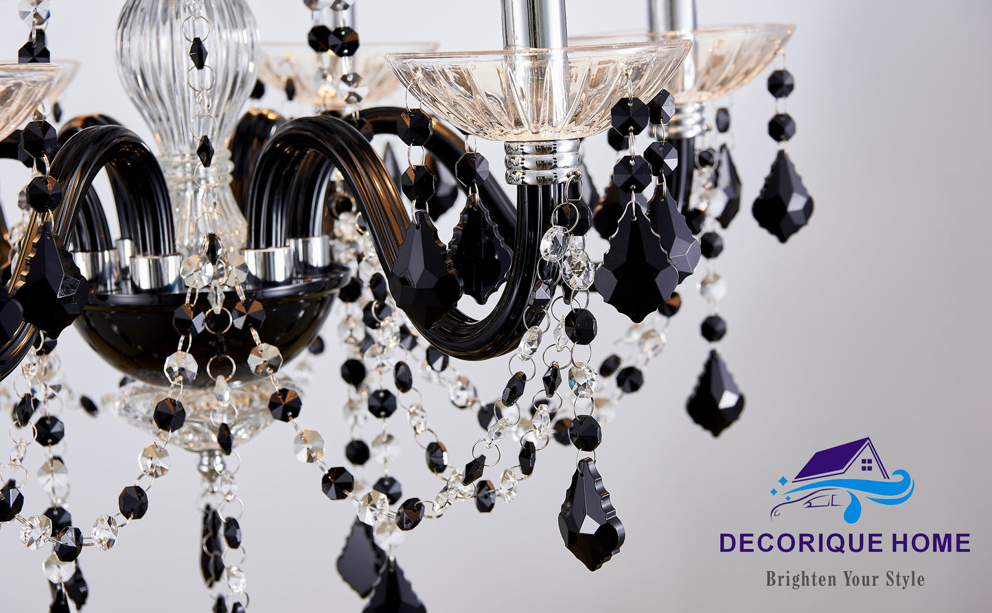 Decorique Home 23013 6 Lights Modern Chandelier K9 Black Crystal Chandelier Lighting,Black Shade Crystal Ceiling Light Fixture Pendant Lamp for Dining Room Bathroom Bedroom Living Room