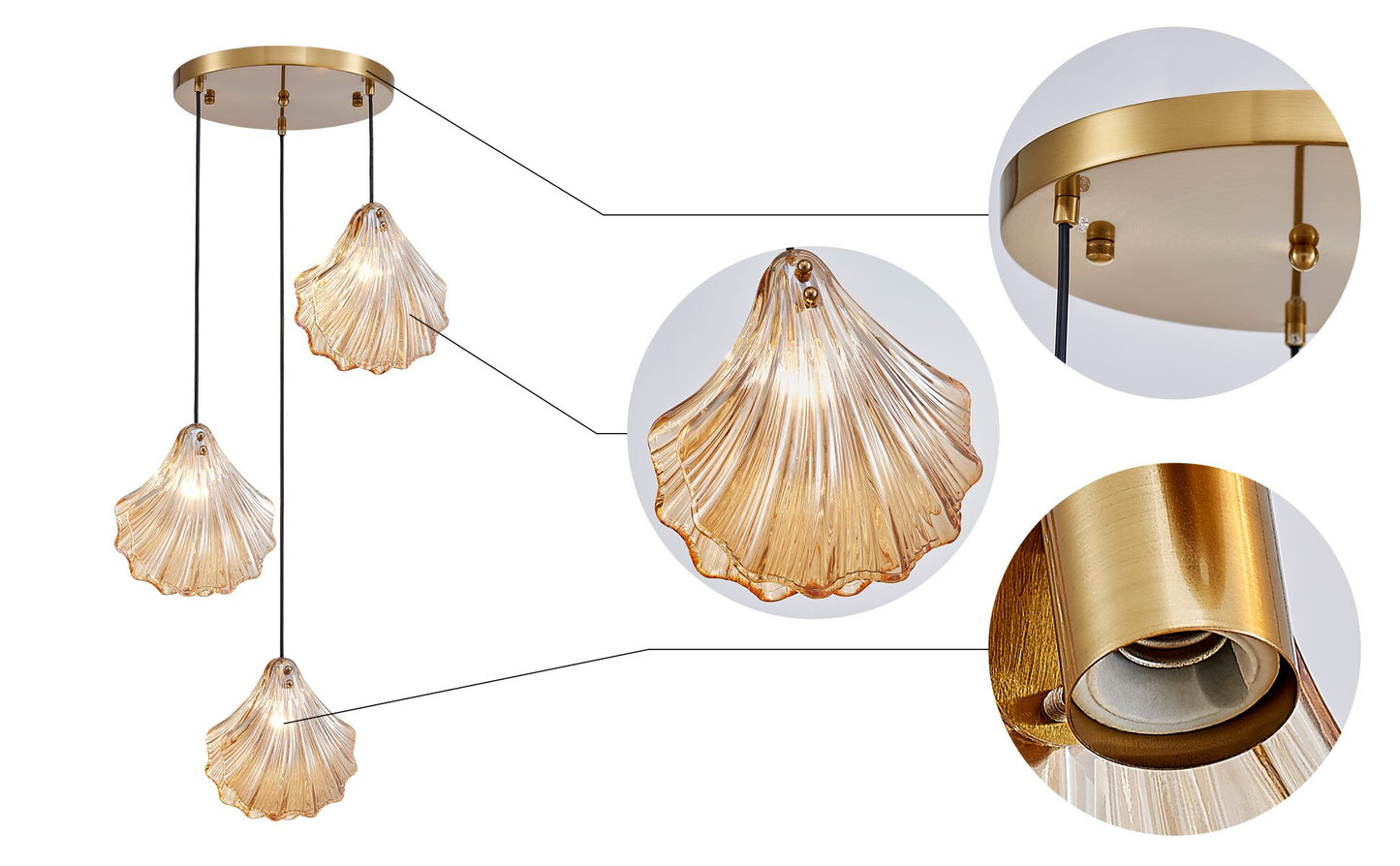 Decorique Home 23007 3-Light Seashell Pendant Chandelier Ocean-Inspired Ceiling Light Fixture for Dining Room, Bathroom, Bedroom, and Living Room