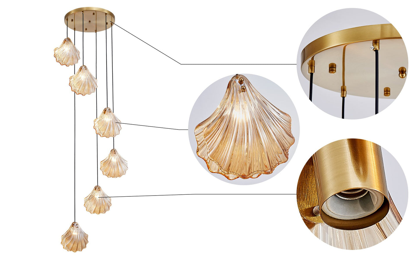 Decorique Home 23008 6-Light Seashell Pendant Chandelier Ocean-Inspired Ceiling Light Fixture for Dining Room, Bathroom, Bedroom, and Living Room