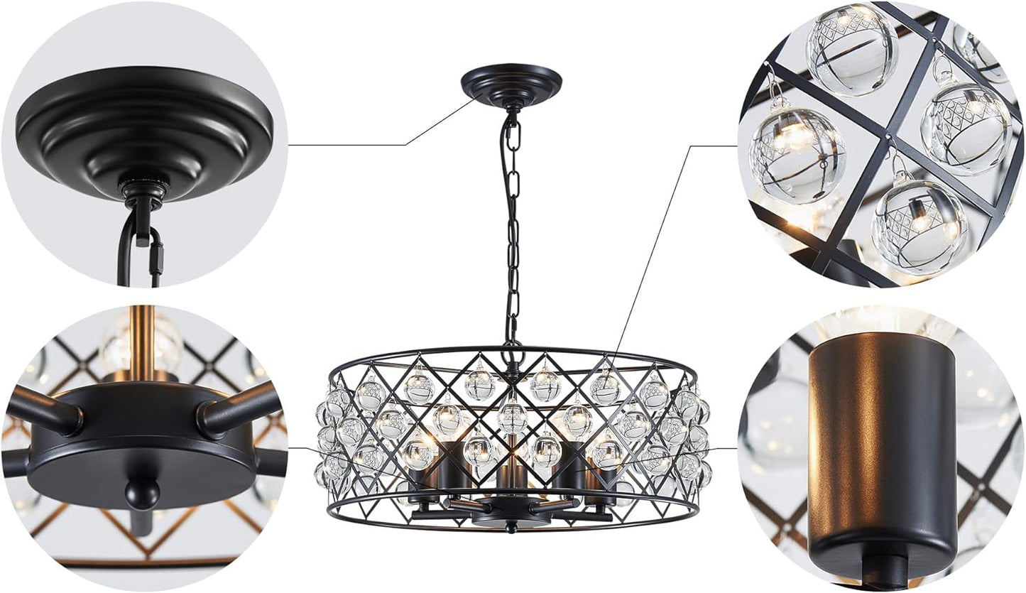 Shrine Lighting 20015 Crystal Chandelier Lighting,5 Lights Drum Crystal Fixture Lighting in Rustic Retro Style,ORB with K9 Crystals,Drum Pendant Lighting with Adjustable Chain,H9 x D19