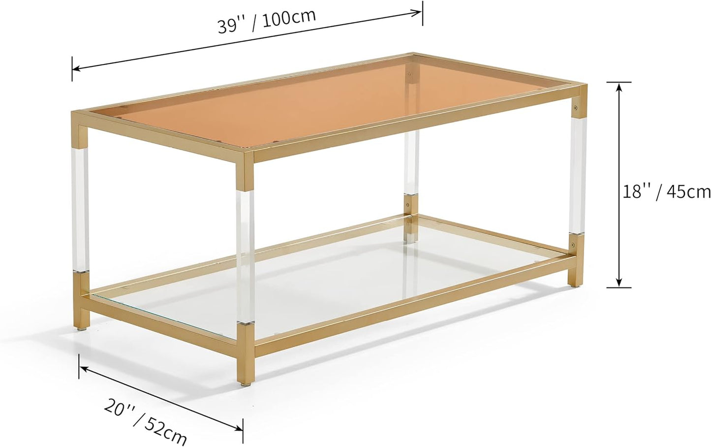 Saint Mossi BLEVIO 202205CR-BR-CL Glass Coffee Table, Clear Double Layer Glass Coffee Table for Living Room, Chrome Finish