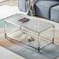 Saint Mossi BLEVIO 202205CR-Ripple Glass Coffee Table, Clear Double Layer Glass Coffee Table for Living Room, Chrome Frame and Ripple Glass