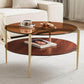 Saint Mossi 202304GL-BR Glass Coffee Table, Middle-Century Modern Style, Perfect for Living Space, D30 x H17, Coffee Brown Glass Top & Walnut Brown MDF Wood Top, with Gold Finish Legs & Frame