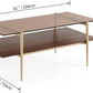 Saint Mossi Tadio Glass Coffee Table,Double Layer Glass Coffee Table for Living Room, Brown Glass & Coffee Brown MDF Bottom Shelf