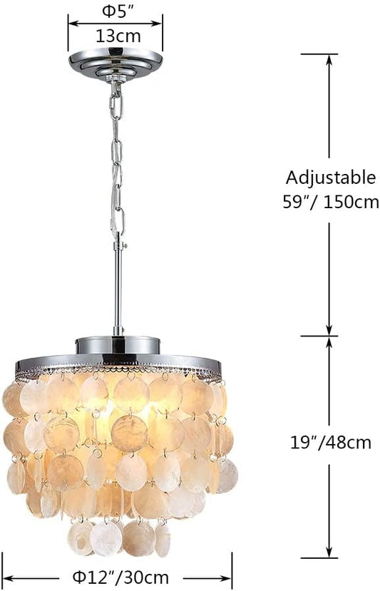 Shrine Lighting 20013 Modern Chandelier Light Fixture with 4 Lights,Capiz Shell Pendant Light Fixture Hanging Ceiling Light,Mordern Chandelier for Bedroom,Dining Room,Living Room, H19 x D12