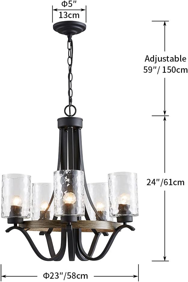 Decorique Home 23016 Farmhouse Chandelier Antique Hand Painted Fixture Light,5 Lights Rustic Chandelier Black Chandelier for Bedroom,Living Room,Dining Room,H24 xD23,Chain Adjustable