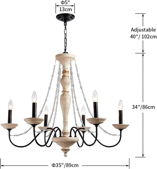 Decorique Home 23021 Farmhouse Chandelier Fixtures Lights French Country Style,6 Lights Farmhouse Pendant Light Rustic Chandelier for Bedroom,Dining Room,Living Room,Chain Adjustable