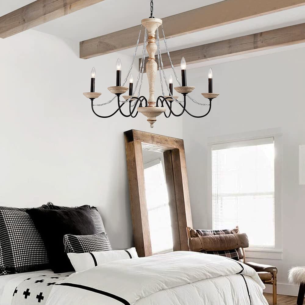 Decorique Home 23021 Farmhouse Chandelier Fixtures Lights French Country Style,6 Lights Farmhouse Pendant Light Rustic Chandelier for Bedroom,Dining Room,Living Room,Chain Adjustable