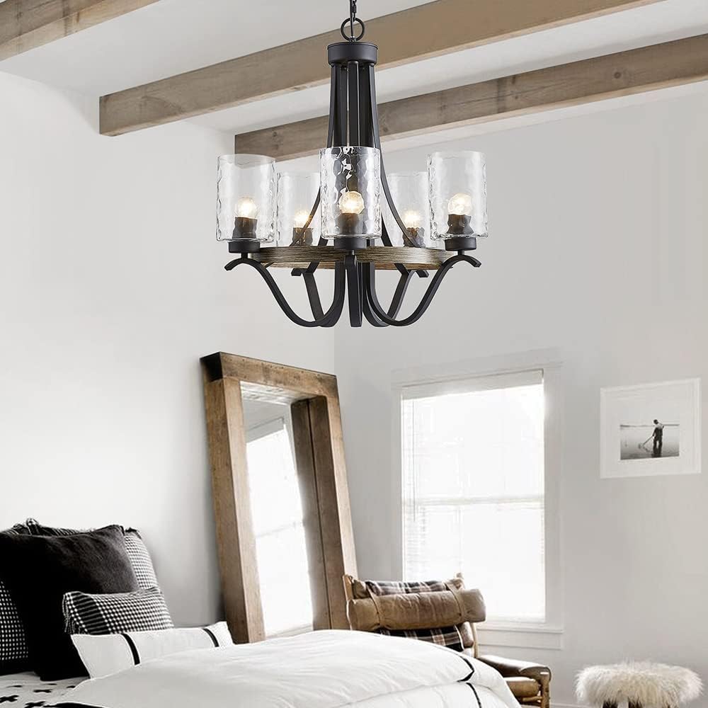 Decorique Home 23016 Farmhouse Chandelier Antique Hand Painted Fixture Light,5 Lights Rustic Chandelier Black Chandelier for Bedroom,Living Room,Dining Room,H24 xD23,Chain Adjustable