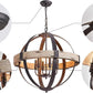 Decorique Home 23022 Rustic Chandelier Traditional Farmhouse Lighting 6-Light Sphere Globe Chandelier Lighting,Vintage Solid Wood Ring Frame Wrought Iron Arms, W27 x H25, Chain Adjustable