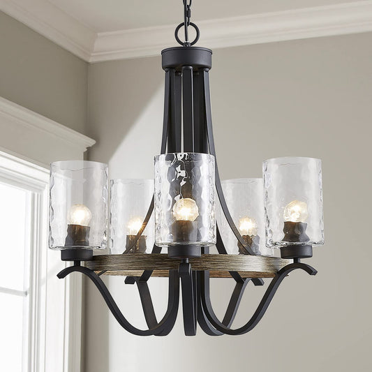 Decorique Home 23016 Farmhouse Chandelier Antique Hand Painted Fixture Light,5 Lights Rustic Chandelier Black Chandelier for Bedroom,Living Room,Dining Room,H24 xD23,Chain Adjustable