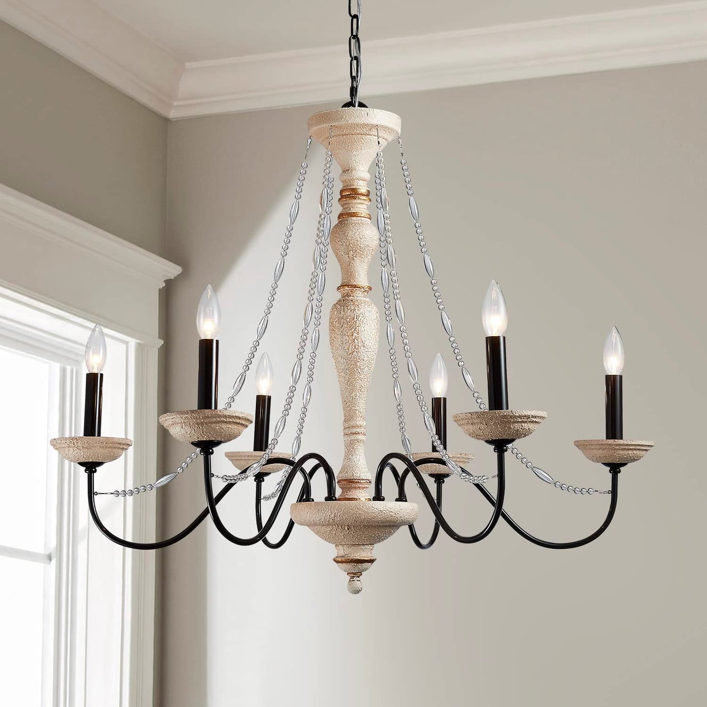 Decorique Home 23021 Farmhouse Chandelier Fixtures Lights French Country Style,6 Lights Farmhouse Pendant Light Rustic Chandelier for Bedroom,Dining Room,Living Room,Chain Adjustable