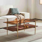 Saint Mossi Tadio Glass Coffee Table,Double Layer Glass Coffee Table for Living Room, Brown Glass & Coffee Brown MDF Bottom Shelf