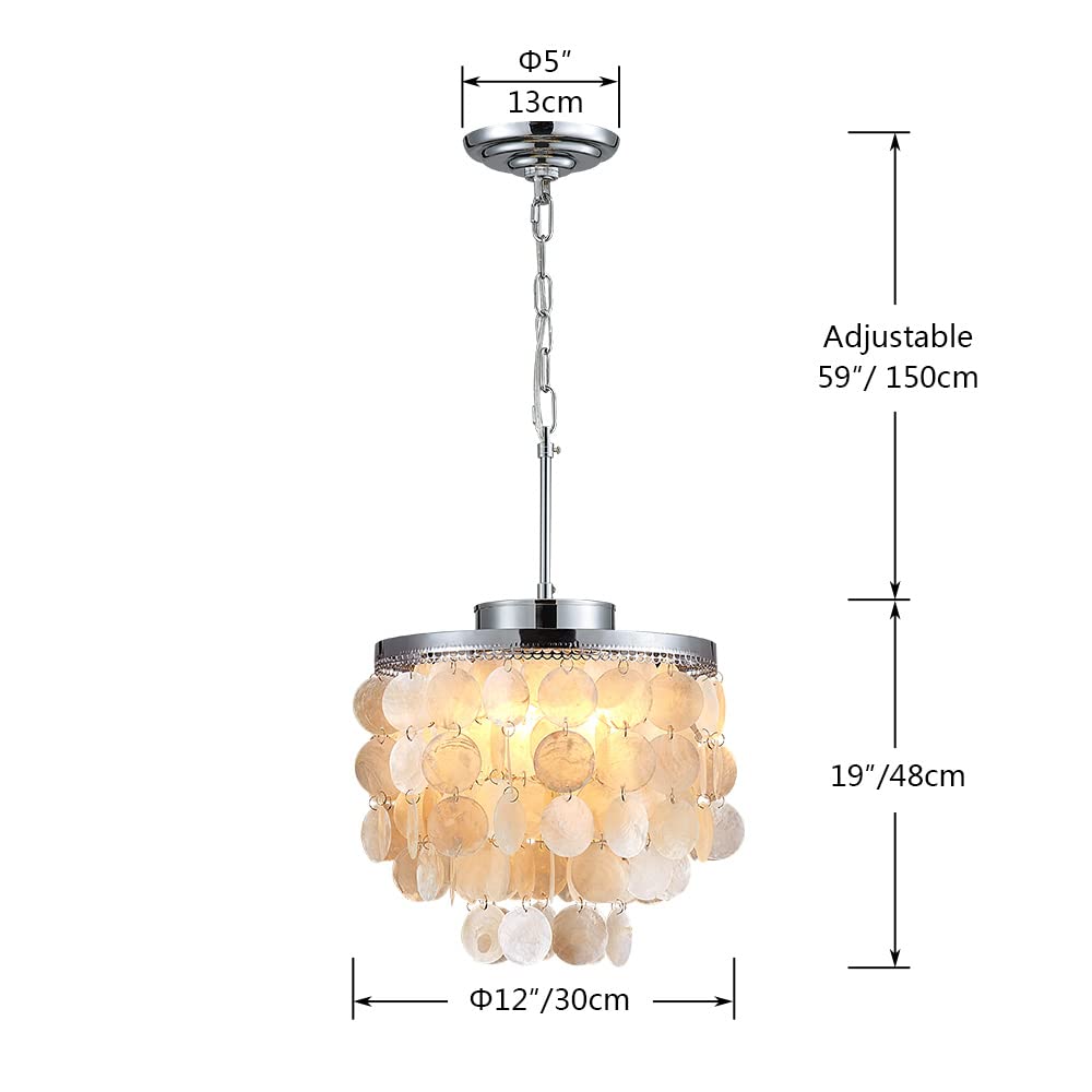 Shrine Lighting 20013 Modern Chandelier Light Fixture with 4 Lights,Capiz Shell Pendant Light Fixture Hanging Ceiling Light,Mordern Chandelier for Bedroom,Dining Room,Living Room, H19 x D12