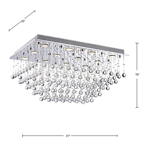 Saint Mossi 12-Lights Modern Chandelier K9 Crystal Chandelier Light Fixture by Raindrop Chandelier Design,Modern Flush Mount Ceiling Light Fixtures,H16" x W22" x L31"