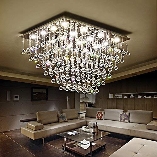 Saint Mossi 12-Lights Modern Chandelier K9 Crystal Chandelier Light Fixture by Raindrop Chandelier Design,Modern Flush Mount Ceiling Light Fixtures,H16" x W22" x L31"