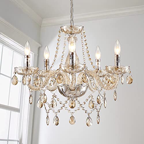 Saint Mossi Modern K9 Crystal Chandelier, Pendant Ceiling Lighting Fixture with 5-Light, Champagne Crystal Chandelier