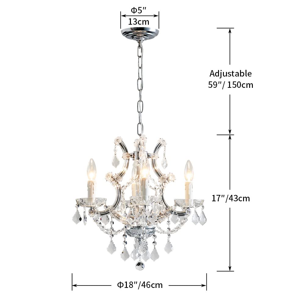 SM Saint Mossi 4 Light Crystal Maria Therese Chandelier Light Fixture,Modern Chandelier Crystal Chandelier for Bedroom,Dining Room,Living Room,H 17 in x W 18 in with Adjustable Chain