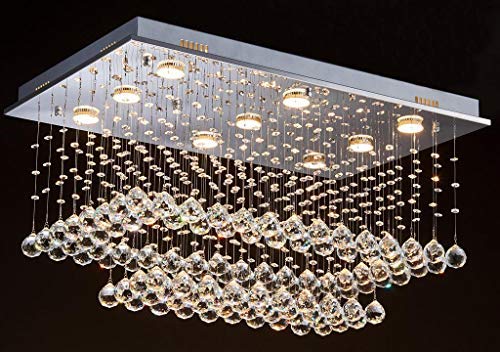 Saint Mossi K9 Crystal Chandelier Light Fixture with 9 Lights and 2-Tier,Modern Flush Mount Ceiling Light Fixtures Modern Chandelier for Bedroom,Dining Room,Livingroom,L32" x W20" x H16"