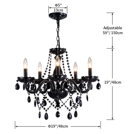 Saint Mossi Modern K9 Crystal Chandelier,Black Chandelier with 5 Lights E12 base, Modern Pendant Ceiling Lighting Fixture for Dining Room,Bedroom,Living Room, D19" x H19" with Max 59" Adjustable Chain