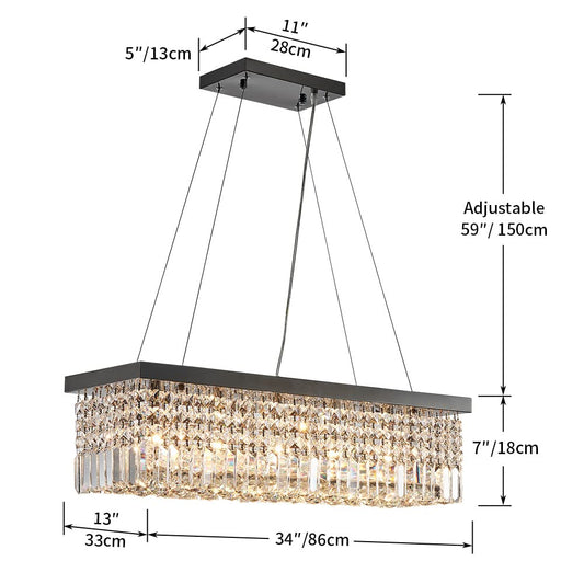 Saint Mossi K9 Crystal Chandelier, Modern Farmhouse Chandelier, Pendant Light Fixtures, 5 E12 Base Lights, Dimension H7" x L34" x W13", Adjustable Chain Max 59"