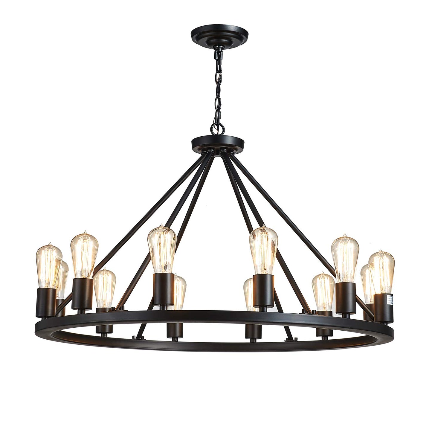 Decorique Home Antique Painted Metal Chandelier Lighting with 12 Lights,Rustic Vintage Farmhouse Pendant Lighting Wagon Wheel Chandelier,Black Finish,H20" x D32" with Adjustable Chain