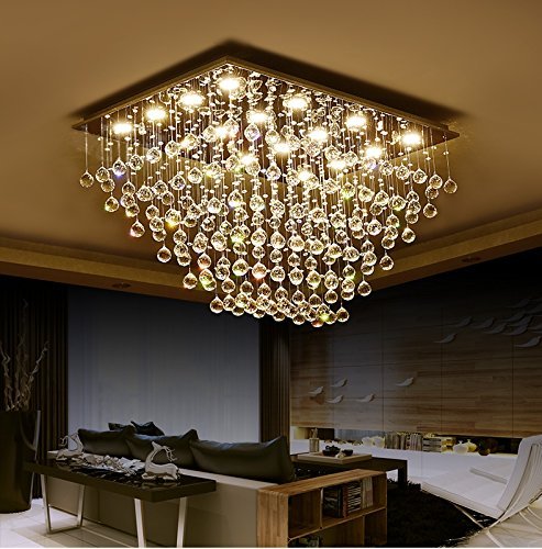 Saint Mossi 12-Lights Modern Chandelier K9 Crystal Chandelier Light Fixture by Raindrop Chandelier Design,Modern Flush Mount Ceiling Light Fixtures,H16" x W22" x L31"