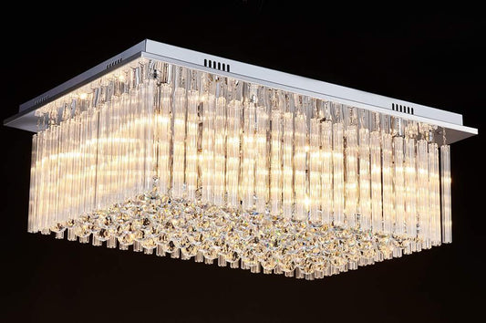 Saint Mossi 12-Lights Modern Chandelier Lamp K9 Crystal Chandelier Light Fixture,Modern Flush Mount Ceiling Light Fixture Raindrop Chandelier for Bedroom,Dining Room,Livingroom,L32" x W22" x H10"