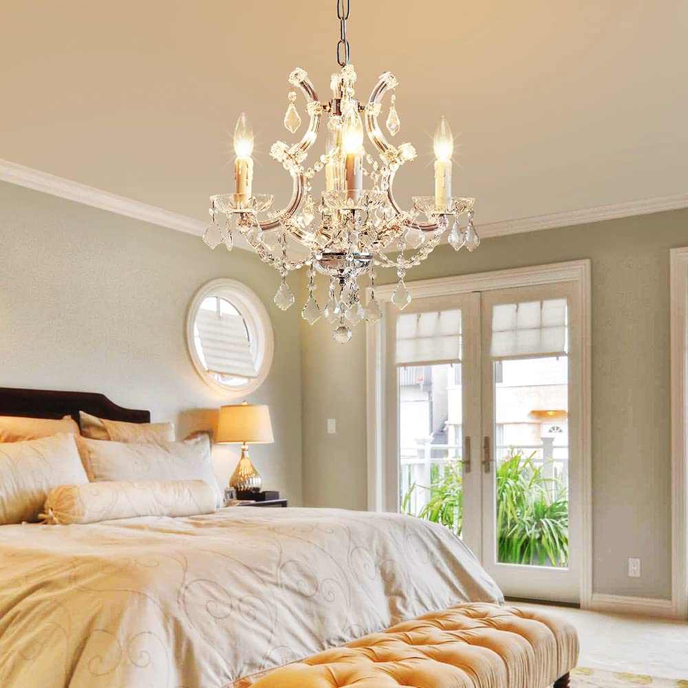 SM Saint Mossi 4 Light Crystal Maria Therese Chandelier Light Fixture,Modern Chandelier Crystal Chandelier for Bedroom,Dining Room,Living Room,H 17 in x W 18 in with Adjustable Chain