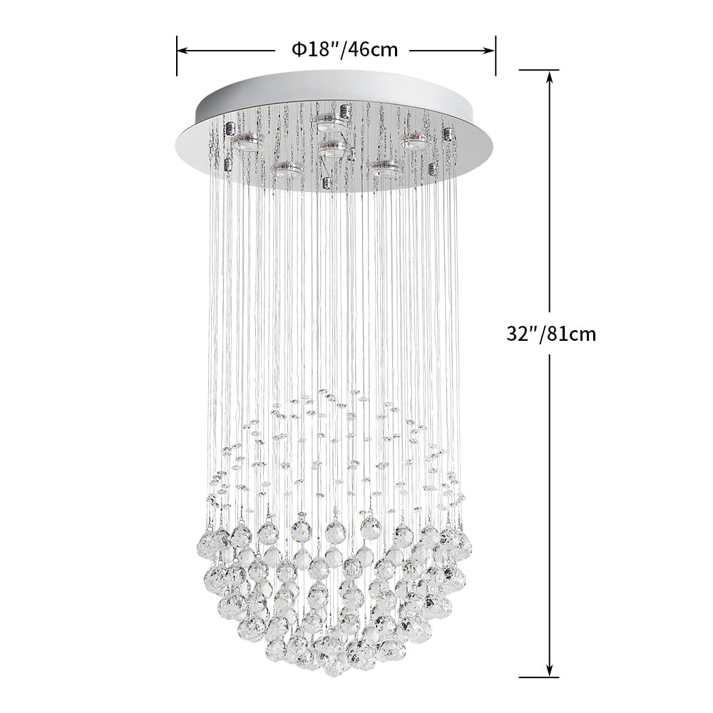 Saint Mossi Chandelier Modern K9 Crystal Raindrop Chandelier Lighting Flush mount LED Ceiling Light Fixture Pendant Lamp for Dining Room Bathroom Bedroom Livingroom 6 GU10 LED Bulbs Required H32 X D18