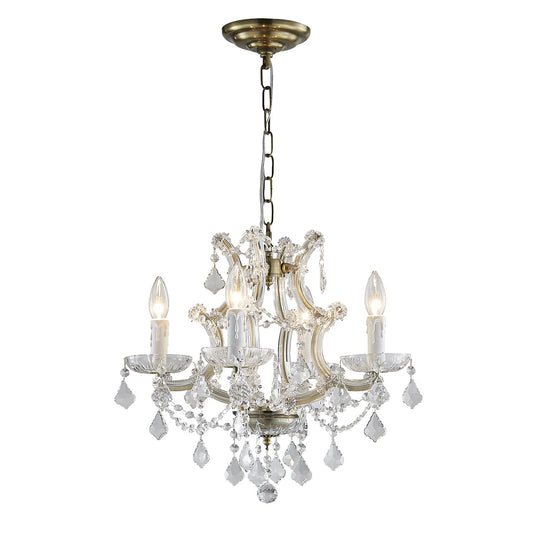 Saint Mossi 4 Light Maria Therese K9 Crystal Chandelier Light Fixture,Antique Brass Finish,Modern Chandelier Small Chandlier for Bedroom,Dining Room,Living Room,H17" x W17",Chain Adjustable