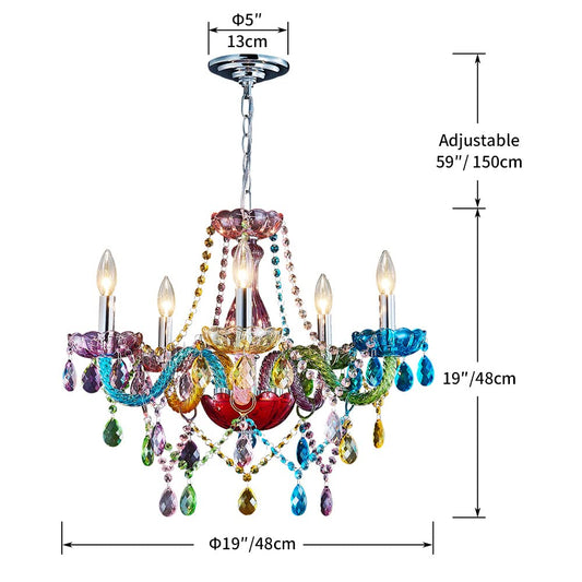 Saint Mossi Modern K9 Crystal Chandelier with 5 Lights,Colorful Painted,Contemporary Pendant Ceiling Lighting Fixture for Dining Room,Bedroom,Living Room,H19" x W19" with Adjustable Chain