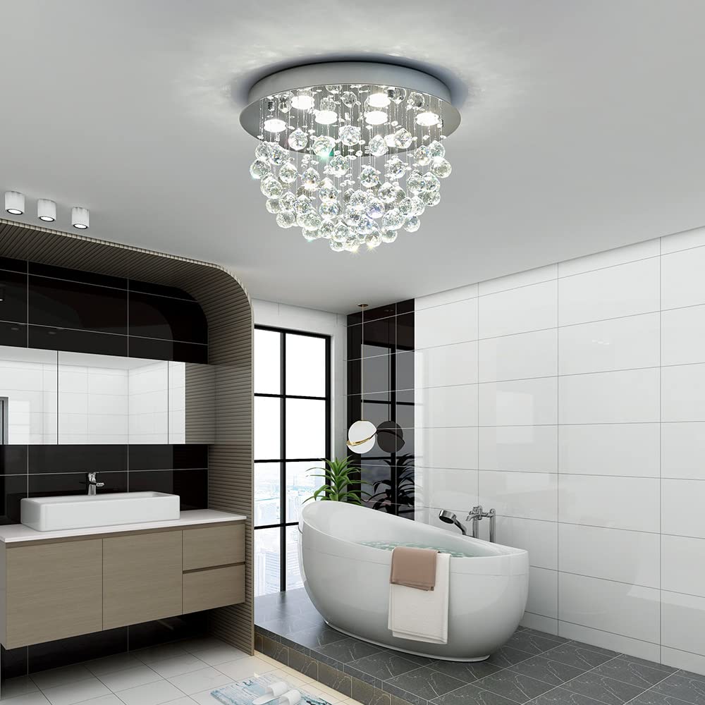 Saint Mossi 9-Lights Modern Chandelier K9 Crystal Chandelier Light Fixture,Modern Flush Mount Ceiling Light Fixtures Raindrop Chandelier for Bedroom,Dining Room,Living Room,H13" x D20"