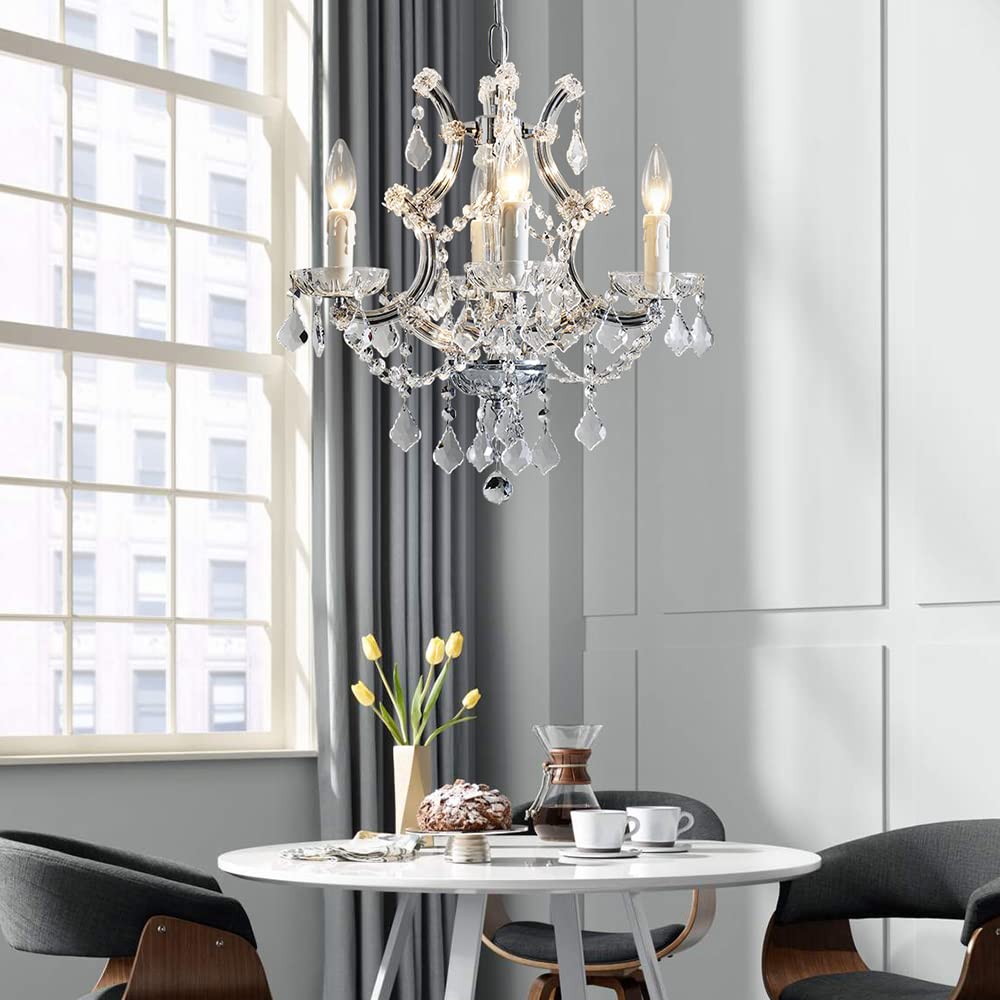 SM Saint Mossi 4 Light Crystal Maria Therese Chandelier Light Fixture,Modern Chandelier Crystal Chandelier for Bedroom,Dining Room,Living Room,H 17 in x W 18 in with Adjustable Chain