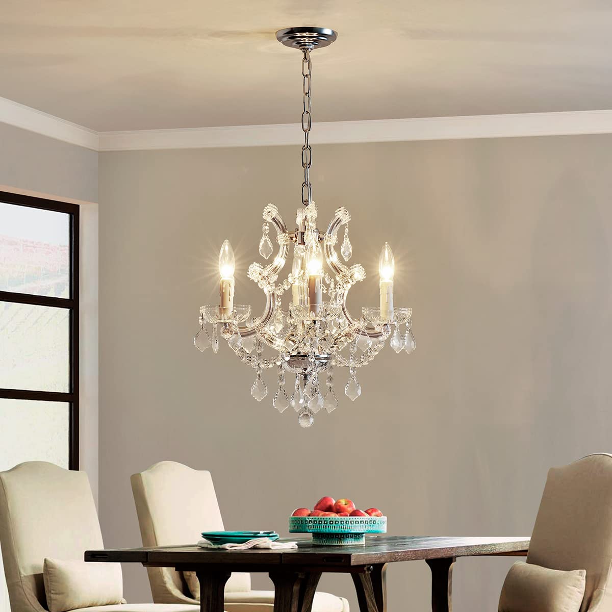 SM Saint Mossi 4 Light Crystal Maria Therese Chandelier Light Fixture,Modern Chandelier Crystal Chandelier for Bedroom,Dining Room,Living Room,H 17 in x W 18 in with Adjustable Chain