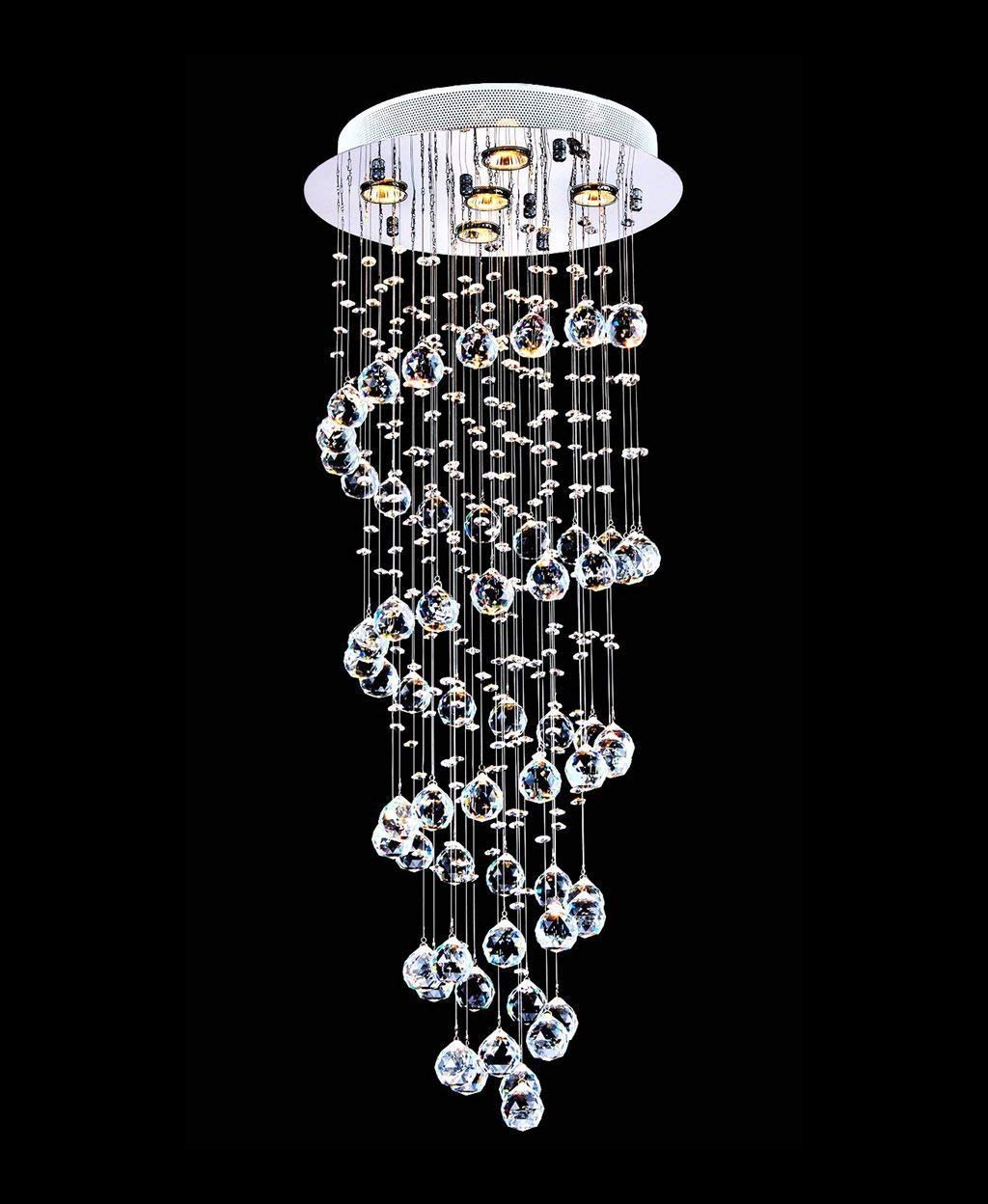 Saint Mossi 5-Lights Modern Chandelier in Raindrop Chandelier Style,Modern Flush Mount Ceiling Light Fixture K9 Crystal Chandelier for Bedroom,Dining Room,Living Room,,H12" X D14"