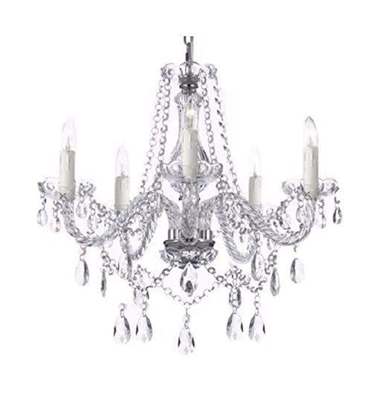 Decorique Home Modern Contemporary Elegant K9 Crystal Glass Chandelier Pendant Ceiling Lighting Fixture - 5 Lights