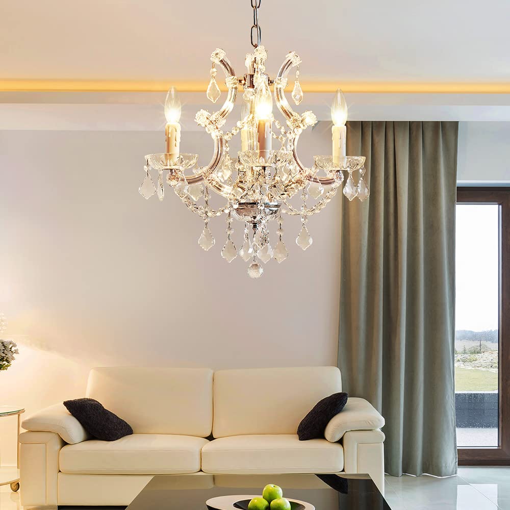 SM Saint Mossi 4 Light Crystal Maria Therese Chandelier Light Fixture,Modern Chandelier Crystal Chandelier for Bedroom,Dining Room,Living Room,H 17 in x W 18 in with Adjustable Chain