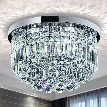 SM Saint Mossi Modern K9 Crystal Chandelier Light Flush Mount Ceiling Light Fixture for Dining Room Bathroom Bedroom Livingroom 9 E12 LED Bulbs Required Height 11 x Width 20