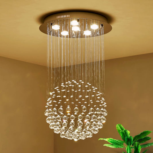 Saint Mossi Chandelier Modern K9 Crystal Raindrop Chandelier Lighting Flush mount LED Ceiling Light Fixture Pendant Lamp for Dining Room Bathroom Bedroom Livingroom 6 GU10 LED Bulbs Required H32 X D18