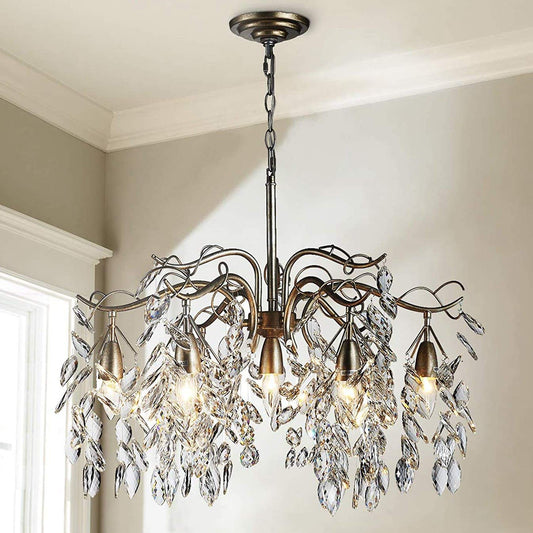 Saint Mossi K9 Crystal Chandelier with 7 Lights,Raindrop Chandelier in Vintage Silver Painted Arms,Crystal Pendant Light for Dining Room,Bedroom,Living Room,H22" x W24" x L24" with Adjustable Chain