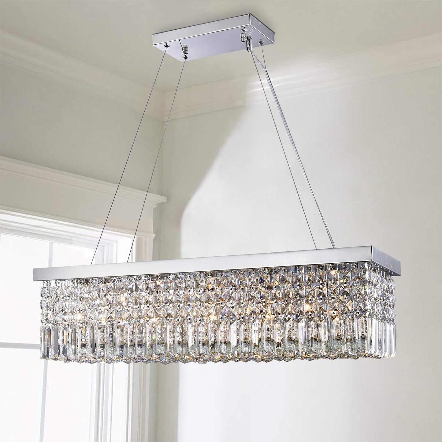 Saint Mossi 5-Lights K9 Crystal Chandelier Modern Chandelier in Raindrop Chandelier Design,Modern Flush Mount Ceiling Light Fixture,Crystal Pendant Light Fixture,H9" x W10" x L31",Chain Adjustable