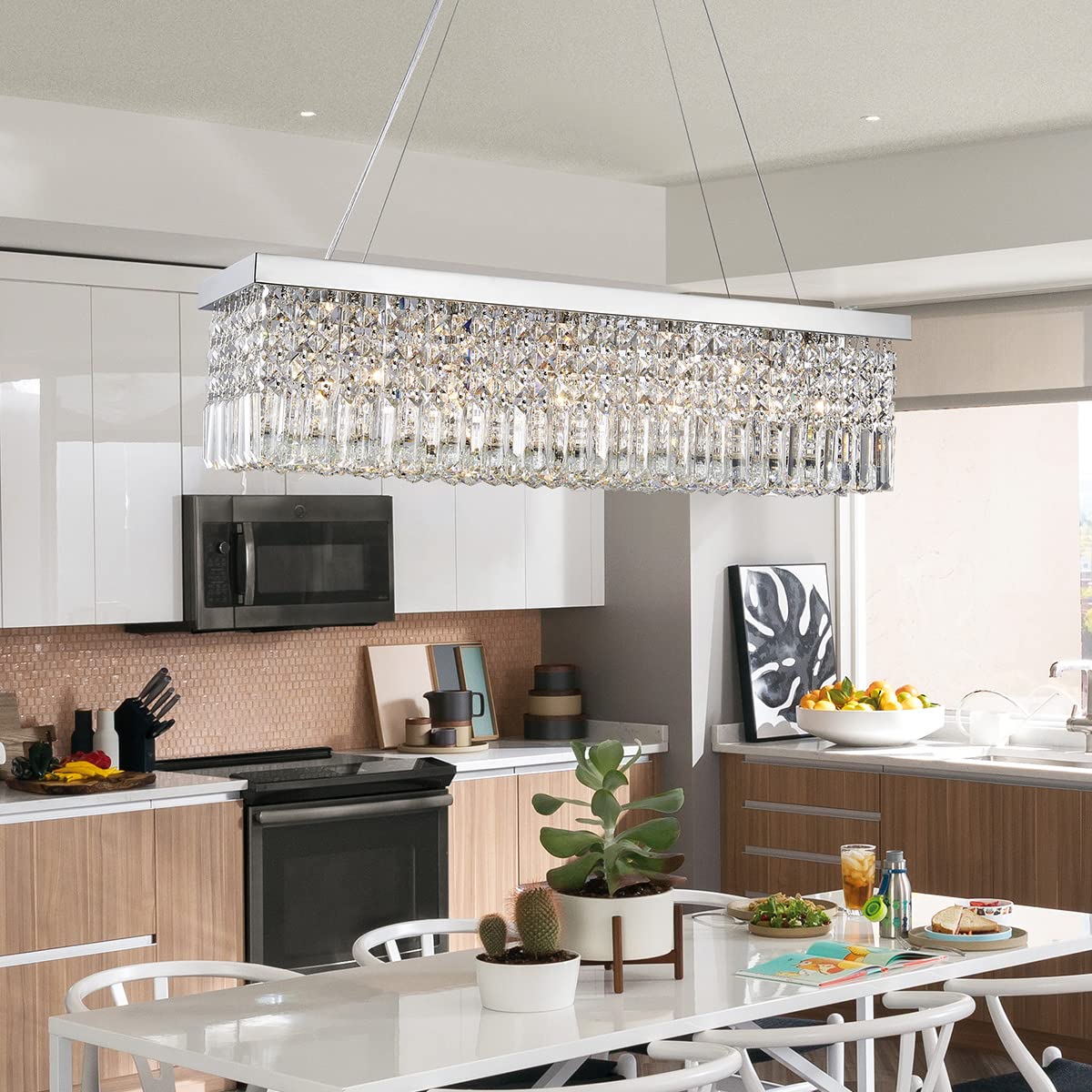 Saint Mossi 5-Lights K9 Crystal Chandelier Modern Chandelier in Raindrop Chandelier Design,Modern Flush Mount Ceiling Light Fixture,Crystal Pendant Light Fixture,H9" x W10" x L31",Chain Adjustable