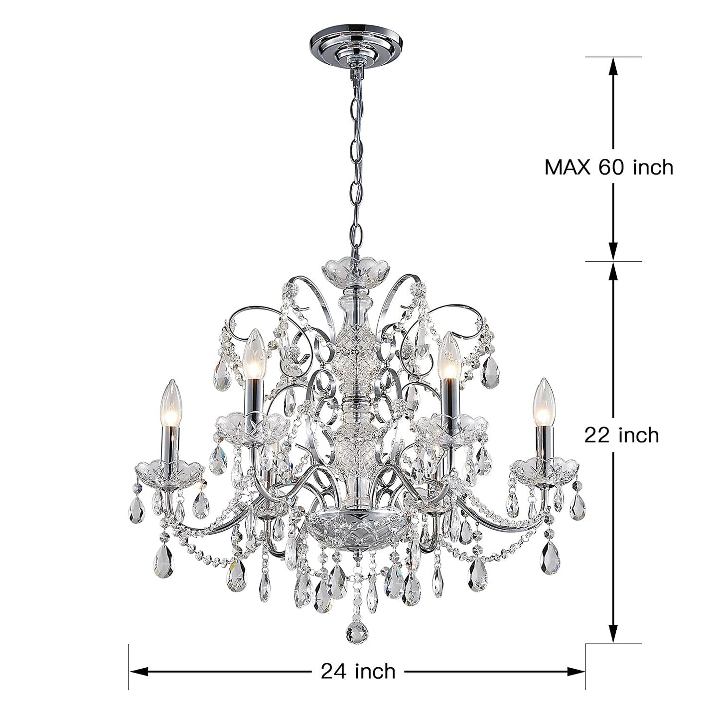 Saint Mossi 6-Lights Crystal Chandelier Crystals Raindrop Chandelier,Modern Crystal Pendant Light Fixture Modern Chandelier for Bedroom,Living Room,Dining Room,H22" X D24",Chain Adjustable